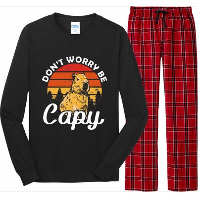 Sunset Dont Worry Be Capy Cute Capybara Long Sleeve Pajama Set