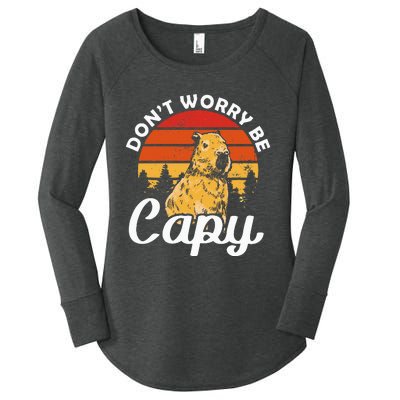 Sunset Dont Worry Be Capy Cute Capybara Women's Perfect Tri Tunic Long Sleeve Shirt