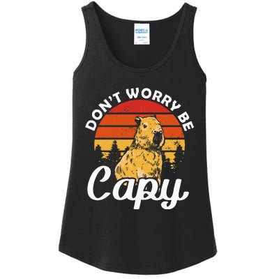 Sunset Dont Worry Be Capy Cute Capybara Ladies Essential Tank