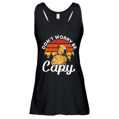 Sunset Dont Worry Be Capy Cute Capybara Ladies Essential Flowy Tank