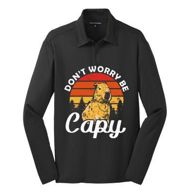 Sunset Dont Worry Be Capy Cute Capybara Silk Touch Performance Long Sleeve Polo