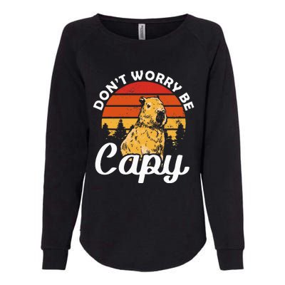 Sunset Dont Worry Be Capy Cute Capybara Womens California Wash Sweatshirt