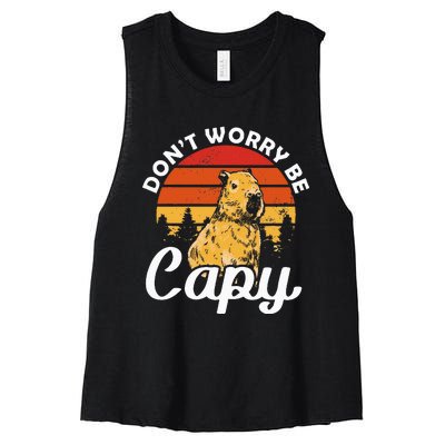 Sunset Dont Worry Be Capy Cute Capybara Women's Racerback Cropped Tank