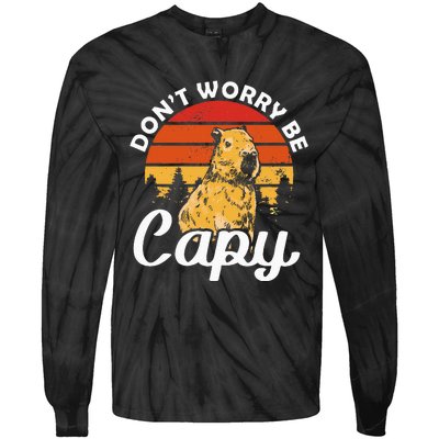 Sunset Dont Worry Be Capy Cute Capybara Tie-Dye Long Sleeve Shirt