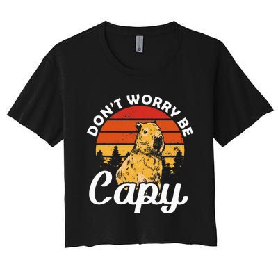 Sunset Dont Worry Be Capy Cute Capybara Women's Crop Top Tee