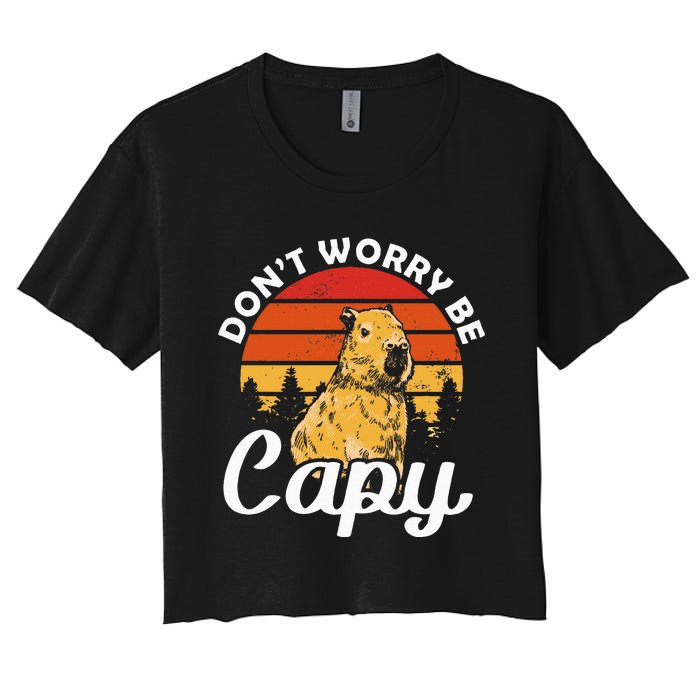 Sunset Dont Worry Be Capy Cute Capybara Women's Crop Top Tee