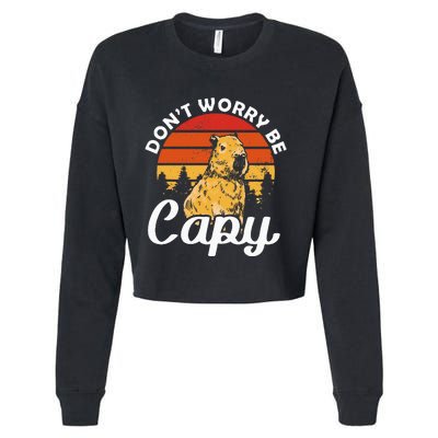 Sunset Dont Worry Be Capy Cute Capybara Cropped Pullover Crew