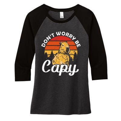 Sunset Dont Worry Be Capy Cute Capybara Women's Tri-Blend 3/4-Sleeve Raglan Shirt