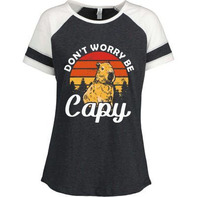 Sunset Dont Worry Be Capy Cute Capybara Enza Ladies Jersey Colorblock Tee