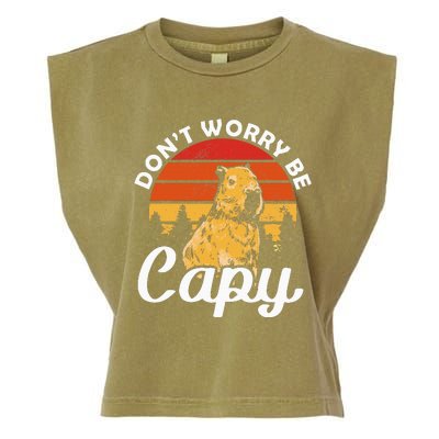 Sunset Dont Worry Be Capy Cute Capybara Garment-Dyed Women's Muscle Tee