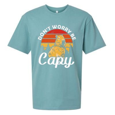 Sunset Dont Worry Be Capy Cute Capybara Sueded Cloud Jersey T-Shirt