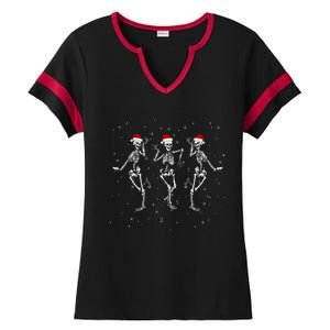 Skeletons Dancing With Xmas Hats Funny Christmas Skeleton Great Gift Ladies Halftime Notch Neck Tee