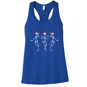 Skeletons Dancing With Xmas Hats Funny Christmas Skeleton Great Gift Women's Racerback Tank