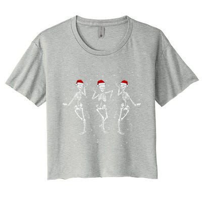 Skeletons Dancing With Xmas Hats Funny Christmas Skeleton Great Gift Women's Crop Top Tee