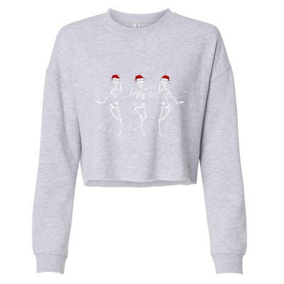 Skeletons Dancing With Xmas Hats Funny Christmas Skeleton Great Gift Cropped Pullover Crew