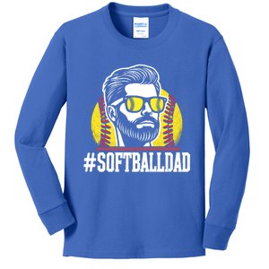 Softball Dad With Beard And Sunglasses Gift Kids Long Sleeve Shirt