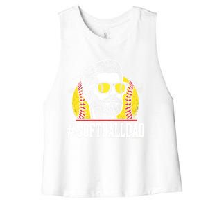 Softball Dad With Beard And Sunglasses Gift Women's Racerback Cropped Tank