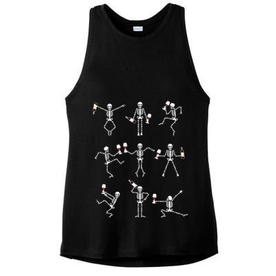 Skeleton Dancing With Hallo Wine Halloween Party Ladies PosiCharge Tri-Blend Wicking Tank