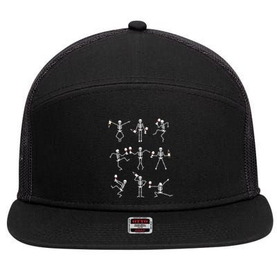 Skeleton Dancing With Hallo Wine Halloween Party 7 Panel Mesh Trucker Snapback Hat
