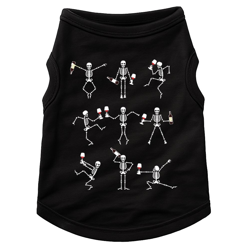 Skeleton Dancing With Hallo Wine Halloween Party Doggie Tank