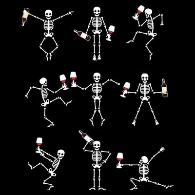 Skeleton Dancing With Hallo Wine Halloween Party T-Shirt
