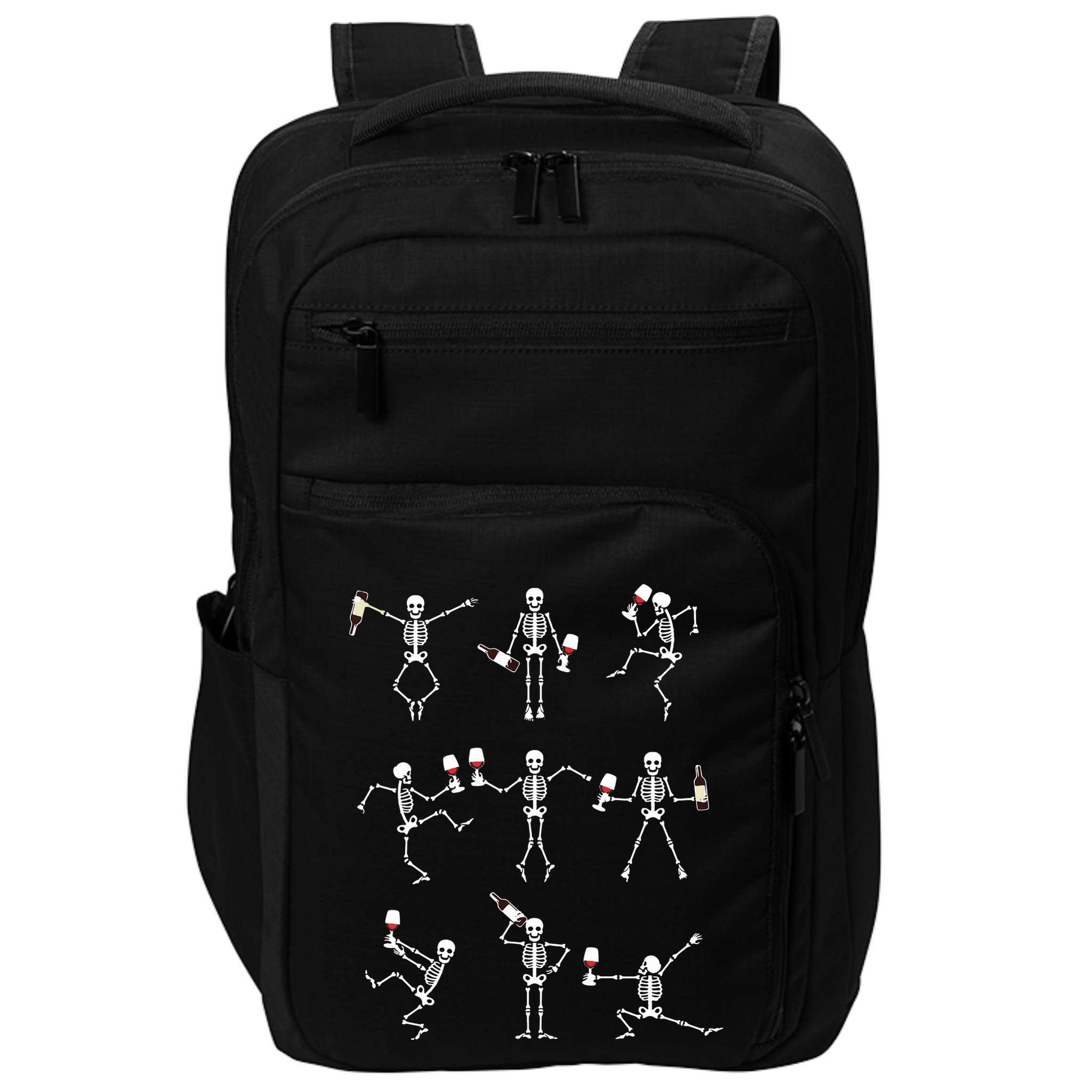 Skeleton Dancing With Hallo Wine Halloween Party Impact Tech Backpack