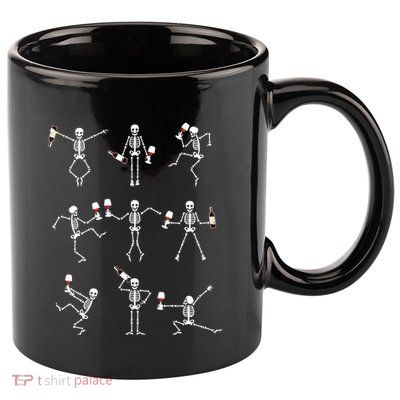Skeleton Dancing With Hallo Wine Halloween Party 11oz C Handle Ceramic Mug
