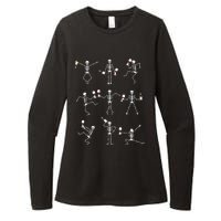 Skeleton Dancing With Hallo Wine Halloween Party Womens CVC Long Sleeve Shirt