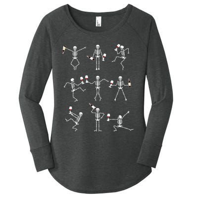 Skeleton Dancing With Hallo Wine Halloween Party Women's Perfect Tri Tunic Long Sleeve Shirt