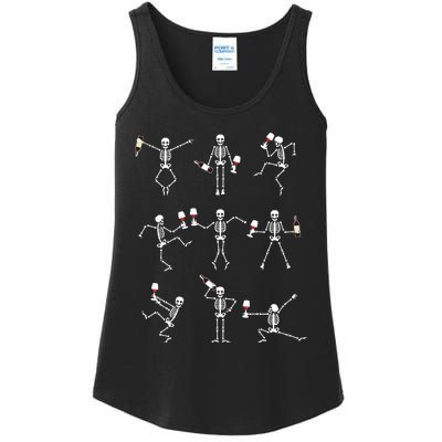 Skeleton Dancing With Hallo Wine Halloween Party Ladies Essential Tank