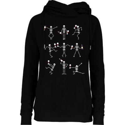 Skeleton Dancing With Hallo Wine Halloween Party Womens Funnel Neck Pullover Hood