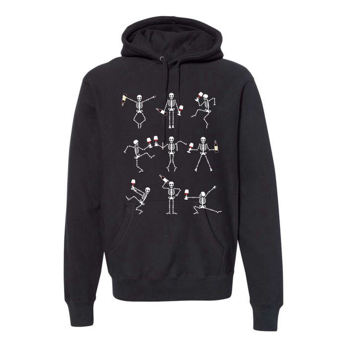 Skeleton Dancing With Hallo Wine Halloween Party Premium Hoodie