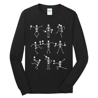 Skeleton Dancing With Hallo Wine Halloween Party Tall Long Sleeve T-Shirt