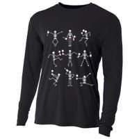 Skeleton Dancing With Hallo Wine Halloween Party Cooling Performance Long Sleeve Crew