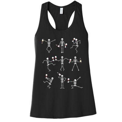 Skeleton Dancing With Hallo Wine Halloween Party Women's Racerback Tank