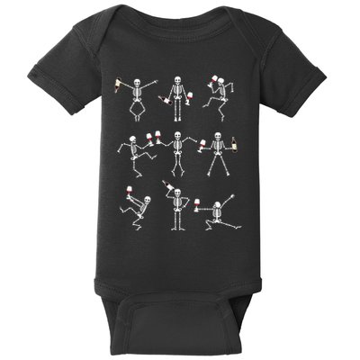 Skeleton Dancing With Hallo Wine Halloween Party Baby Bodysuit