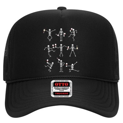 Skeleton Dancing With Hallo Wine Halloween Party Trucker Hat