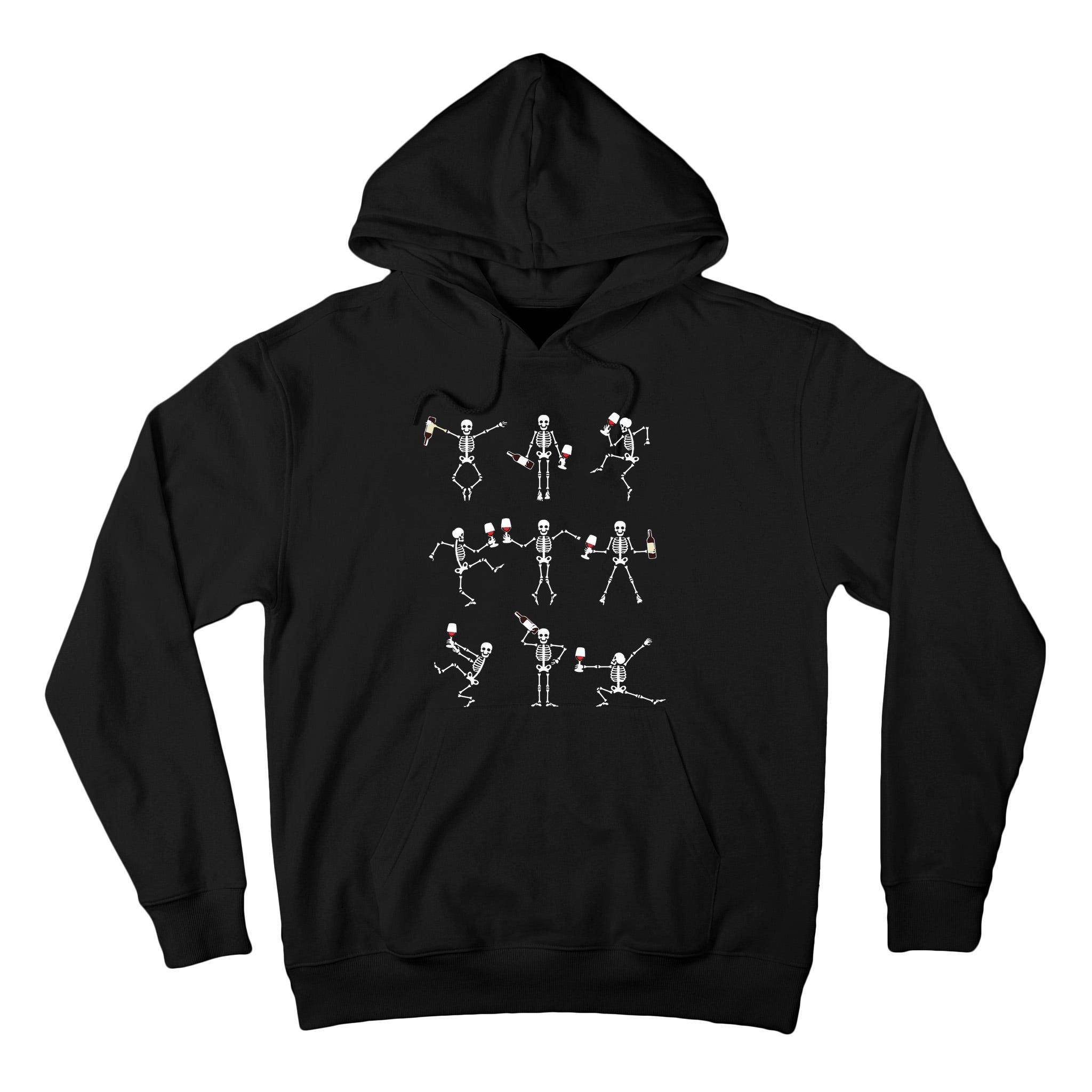 Skeleton Dancing With Hallo Wine Halloween Party Tall Hoodie