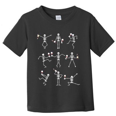 Skeleton Dancing With Hallo Wine Halloween Party Toddler T-Shirt