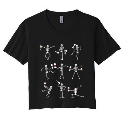 Skeleton Dancing With Hallo Wine Halloween Party Crop Top
