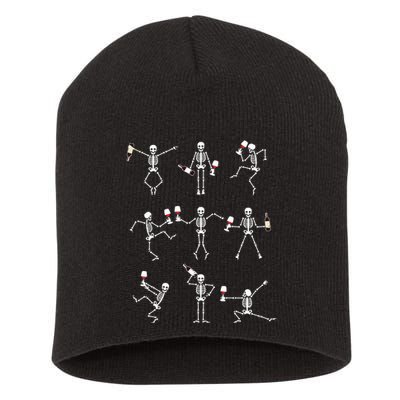 Skeleton Dancing With Hallo Wine Halloween Party Short Acrylic Beanie