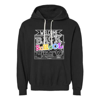 Sketchy Doodle Welcome Back To School Garment-Dyed Fleece Hoodie