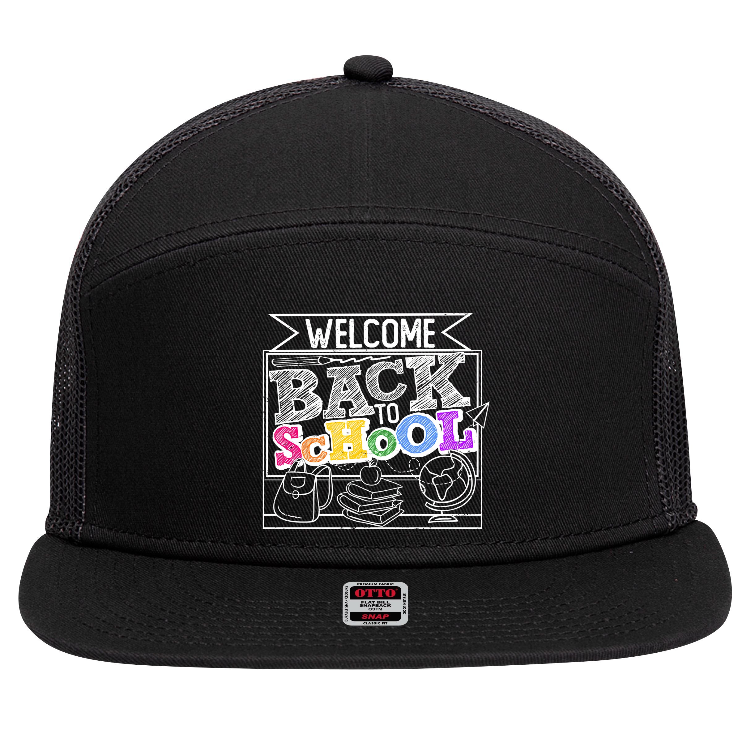 Sketchy Doodle Welcome Back To School 7 Panel Mesh Trucker Snapback Hat