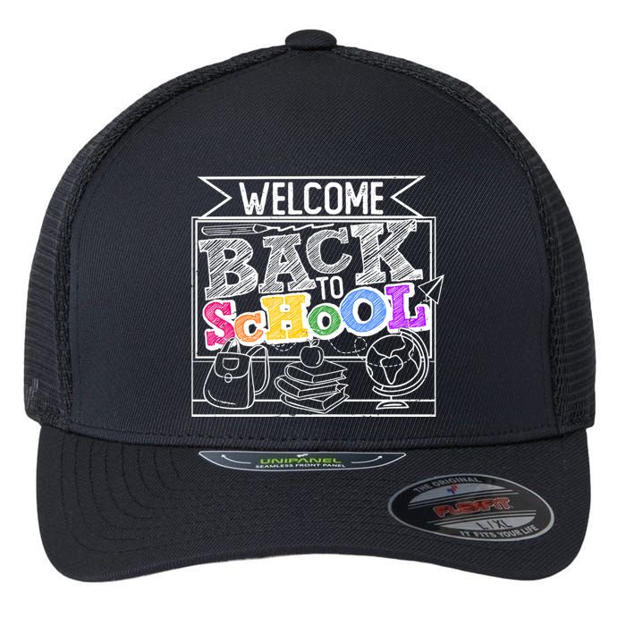 Sketchy Doodle Welcome Back To School Flexfit Unipanel Trucker Cap