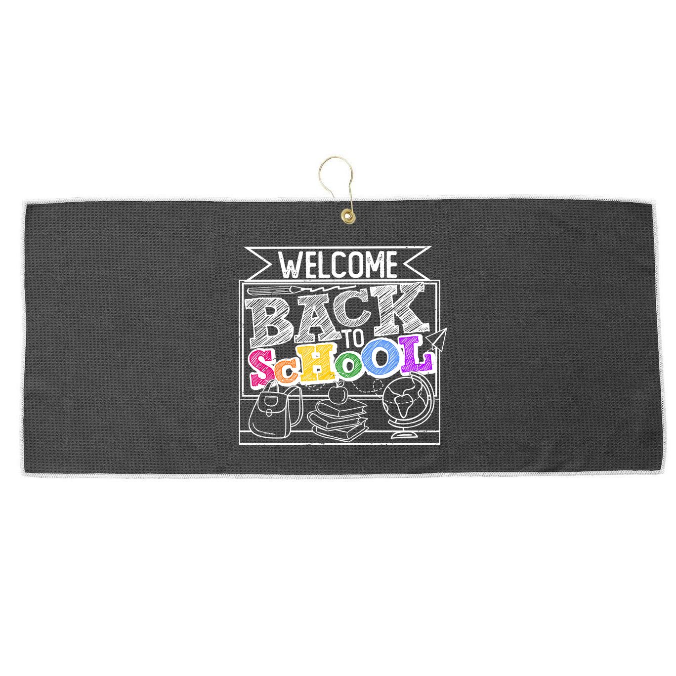 Sketchy Doodle Welcome Back To School Large Microfiber Waffle Golf Towel