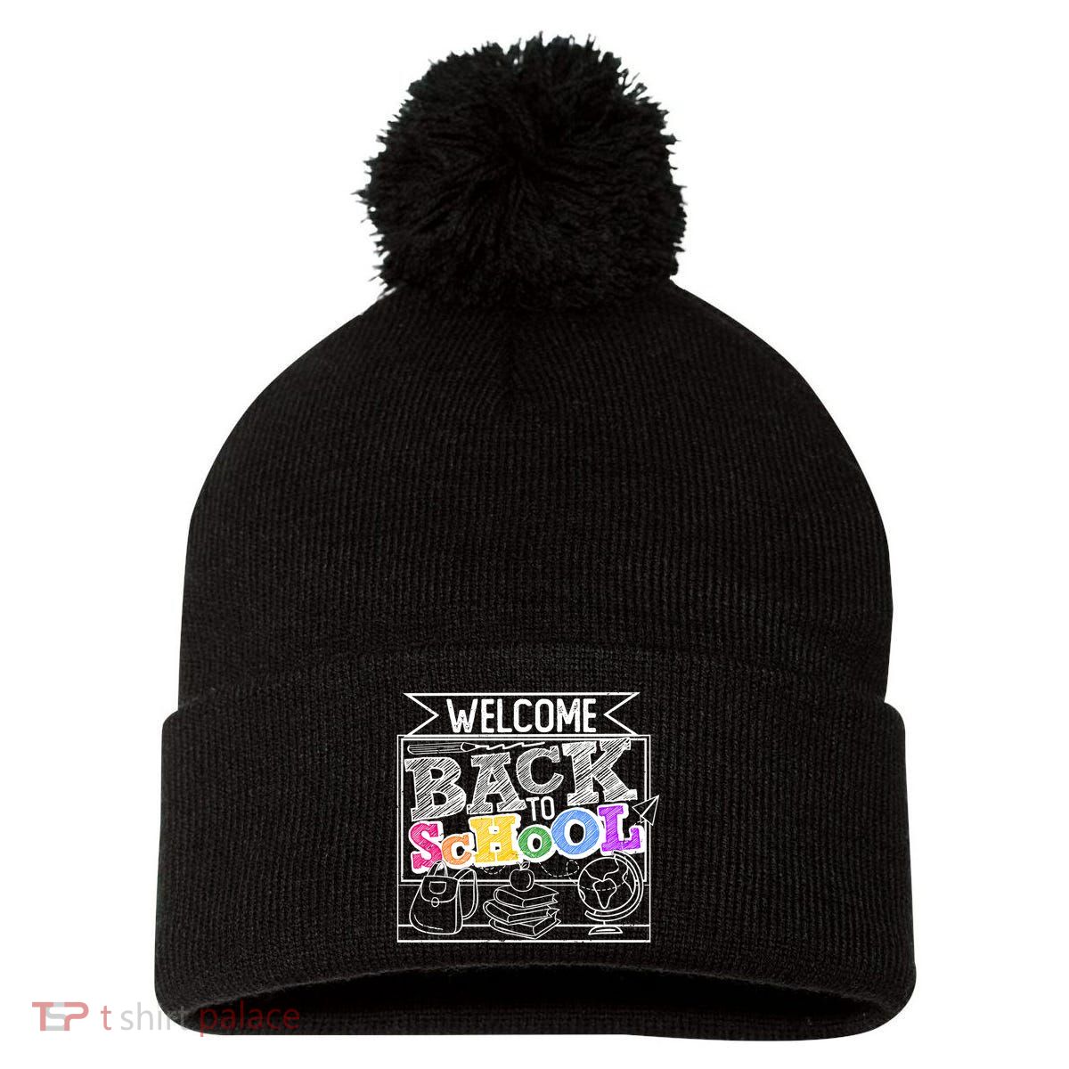 Sketchy Doodle Welcome Back To School Pom Pom 12in Knit Beanie