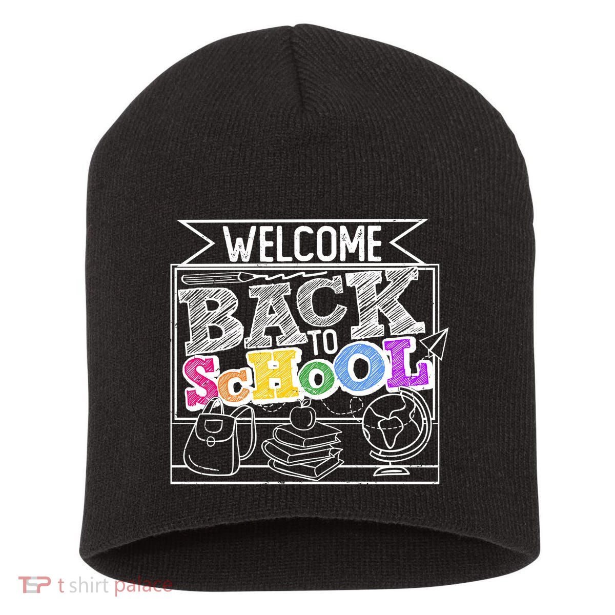Sketchy Doodle Welcome Back To School Short Acrylic Beanie