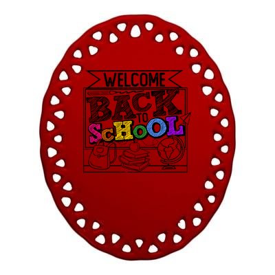 Sketchy Doodle Welcome Back To School Ceramic Oval Ornament