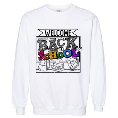 Sketchy Doodle Welcome Back To School Garment-Dyed Sweatshirt