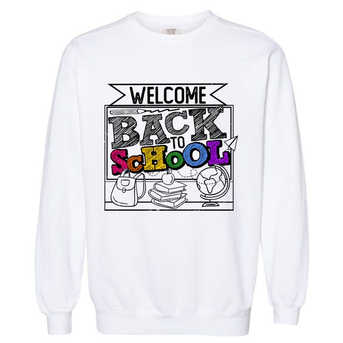 Sketchy Doodle Welcome Back To School Garment-Dyed Sweatshirt